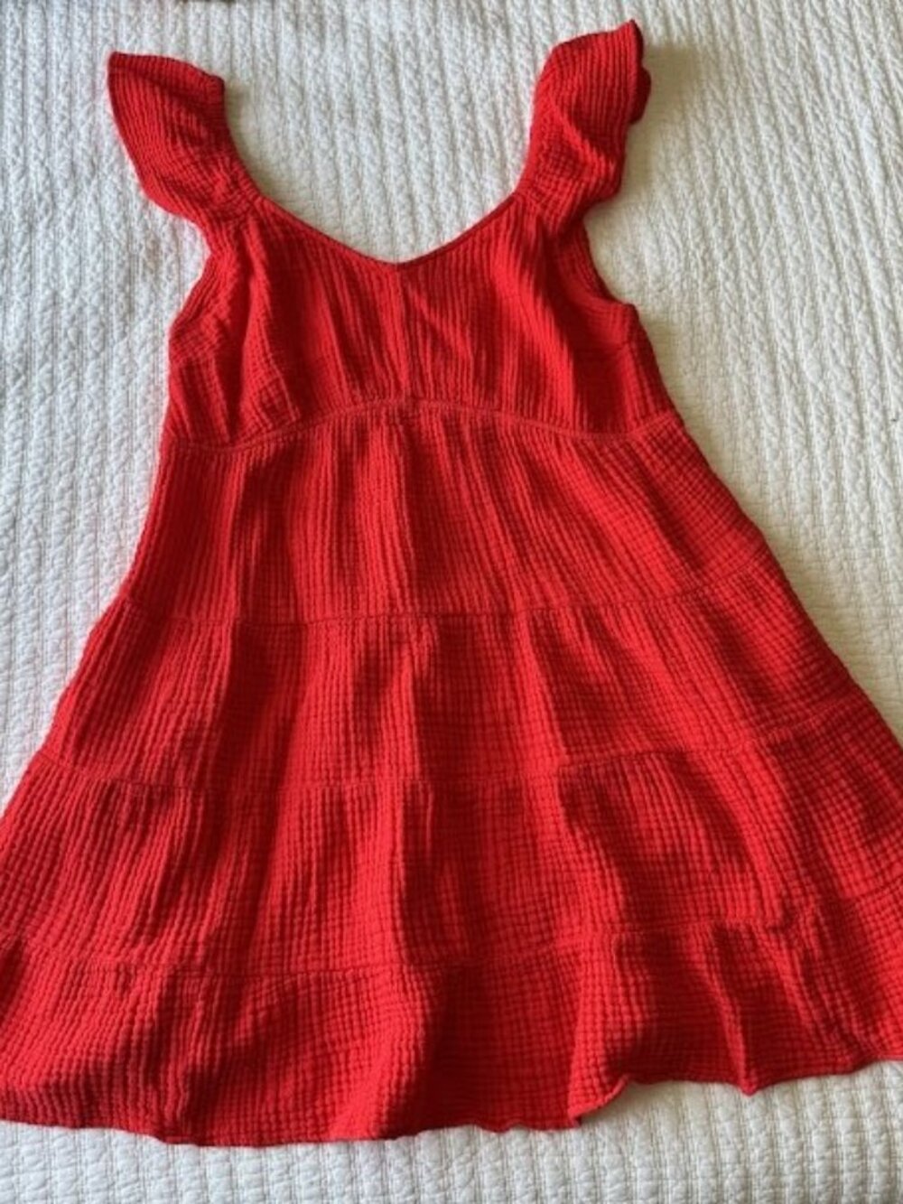Isabel Maternity Red Cotton Gauze Ruffle Sleeve Tiered Dress size XL